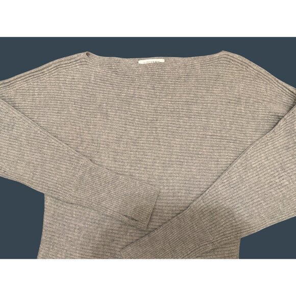 Intermix Gray Wool-Blend Ribbed Knit Sweater With Thumbholes Womens P - Picture 4 of 9